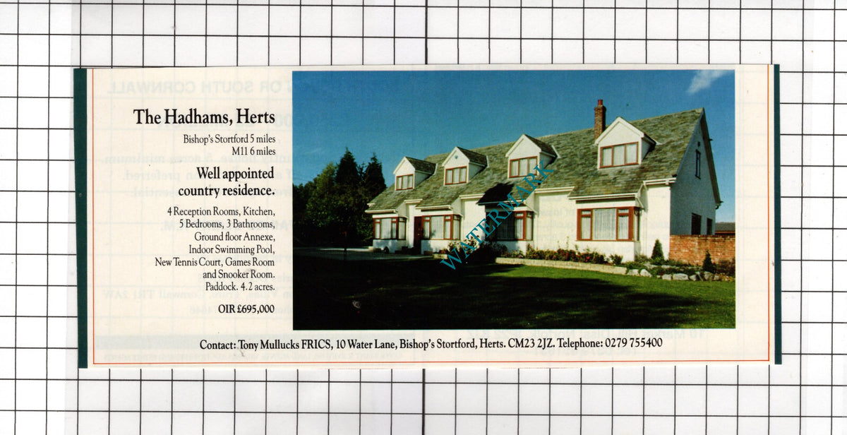 The Hadhams Hertfordshire House Sale Advert    - 1991 Cutting