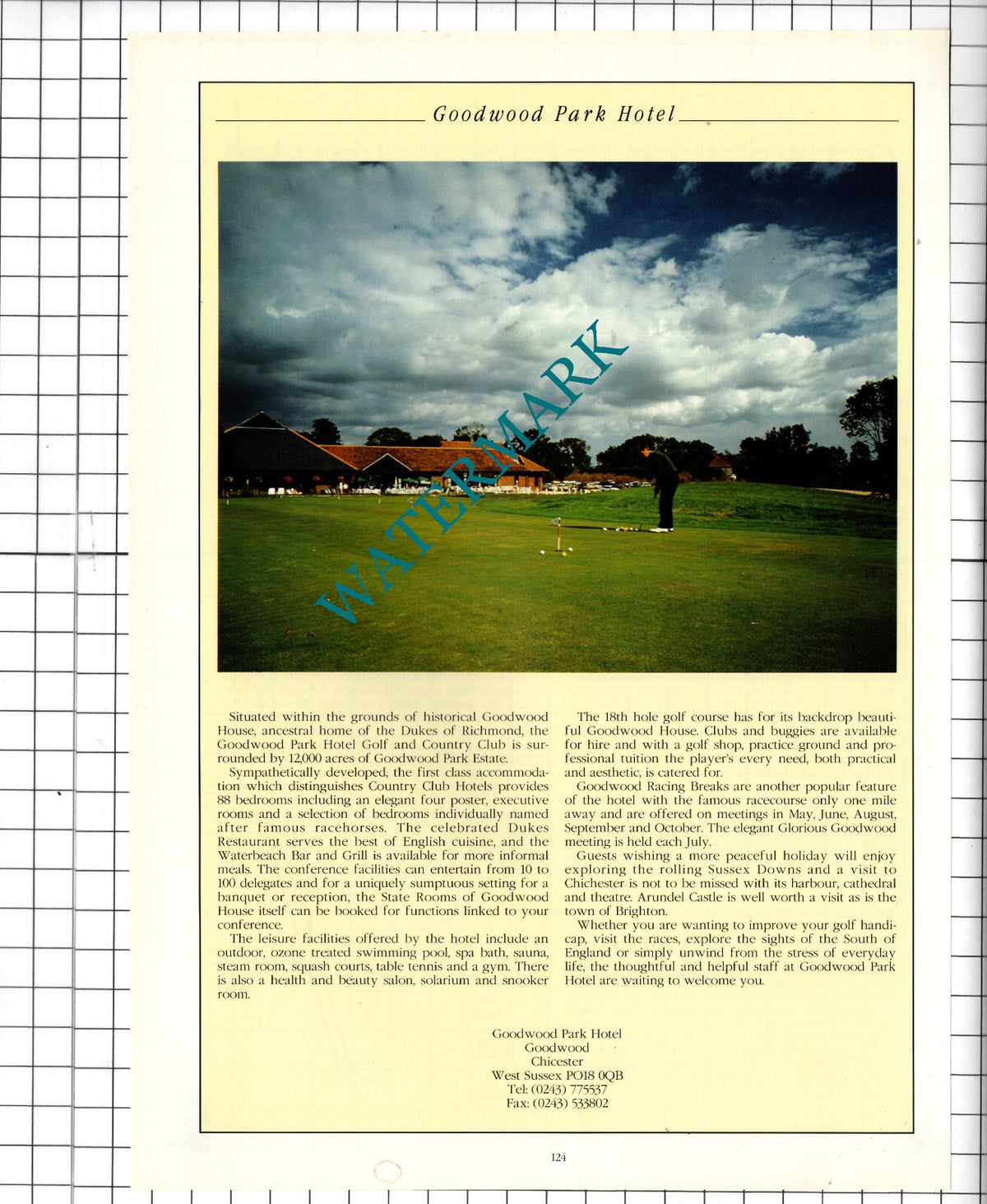 Goodwood Park Hotel Goodwood Chichester Sussex Advert - 1995 Cutting