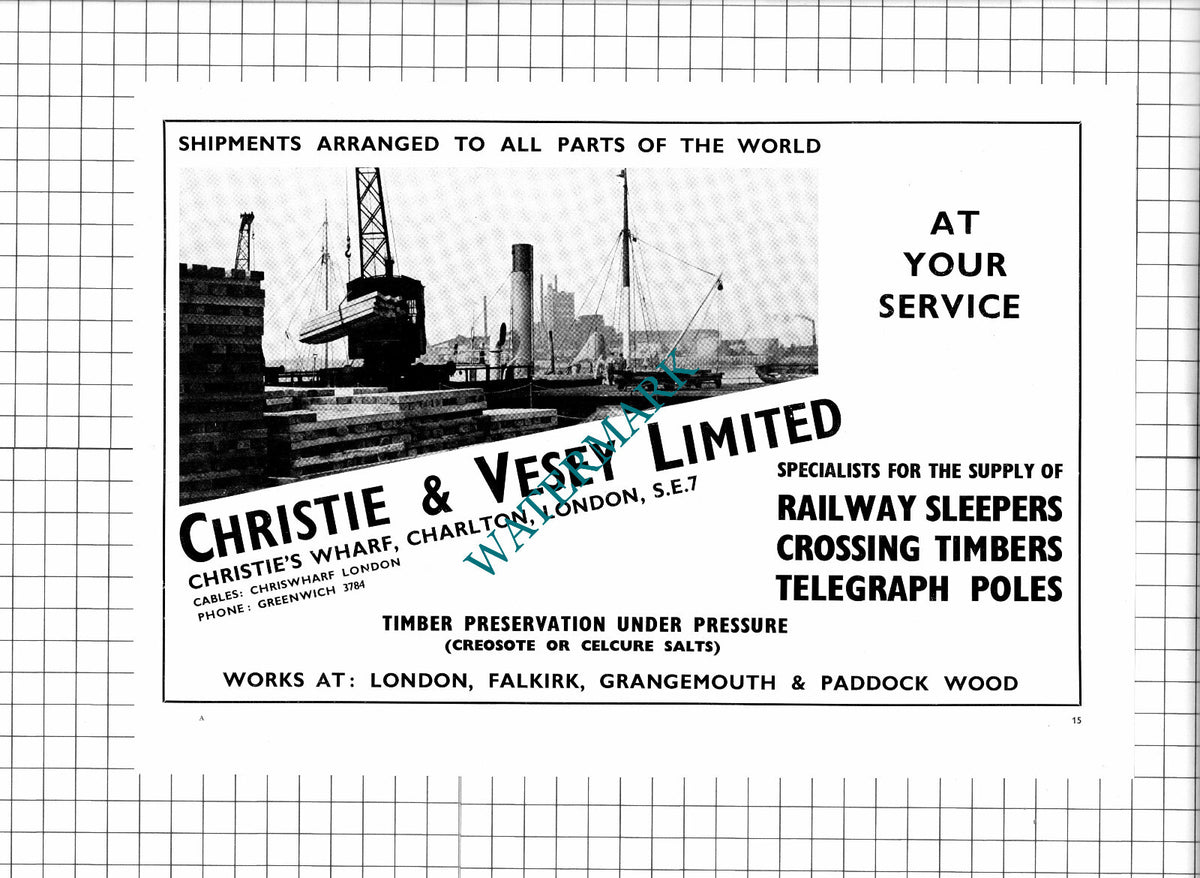 Christie & Vesey Ltd Christie's Wharf Charlton London - 1950 Advert