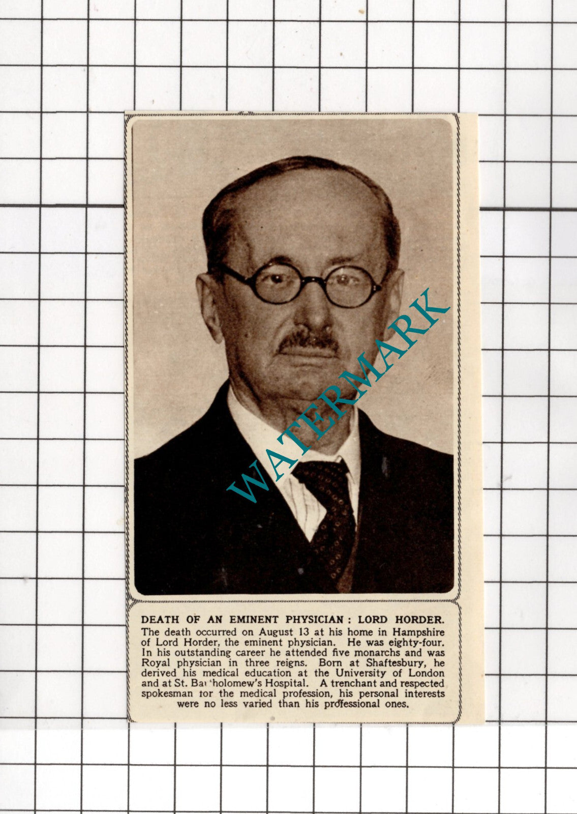 Lord Horder Physician Obituary - 1955 Small News Cutting
