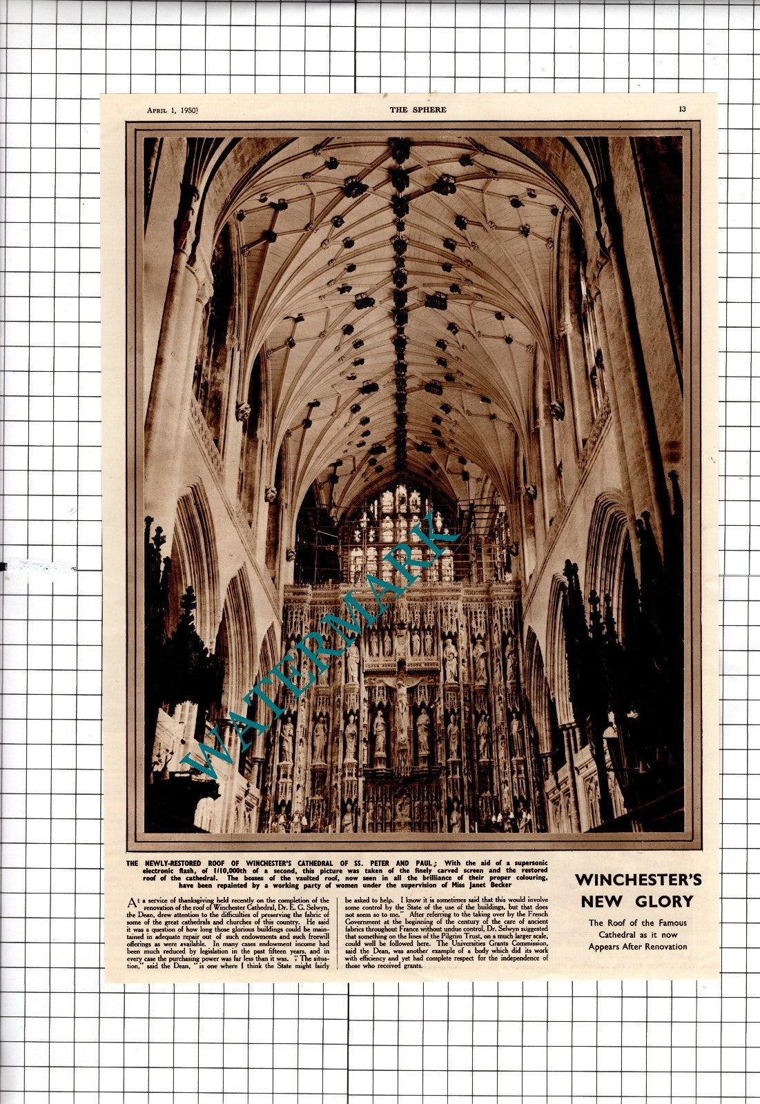 Winchester Cathedral Dr E G Selwyn Miss Janet Becker  - 1950 Clipping