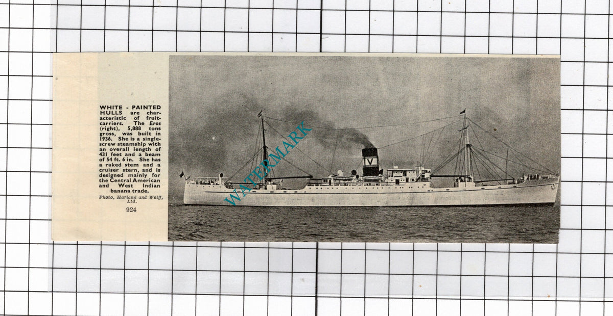 EROS Ship Fruit Carrier  - c.1940's Small Clipping