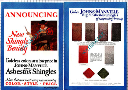 Johns-Manville New York Asbestos Shingles ADVERT - 1927 2-Page Clipping / Print