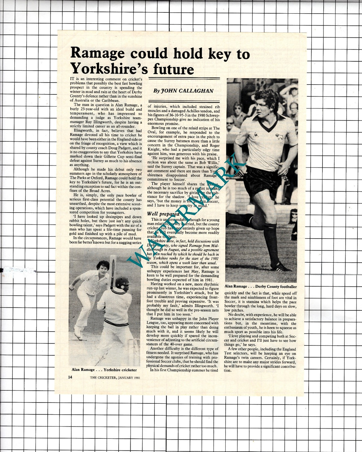Alan Ramage Cricketer Cricket - 1981 Article