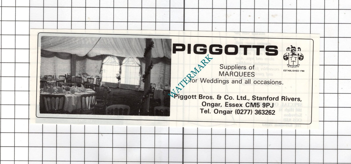 Piggott Bros & Co Ltd Stanford Rivers Ongar Essex ADVERT - 1988