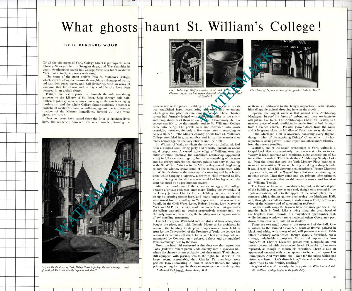 St William's College York Yorkshire  - 1957 Article