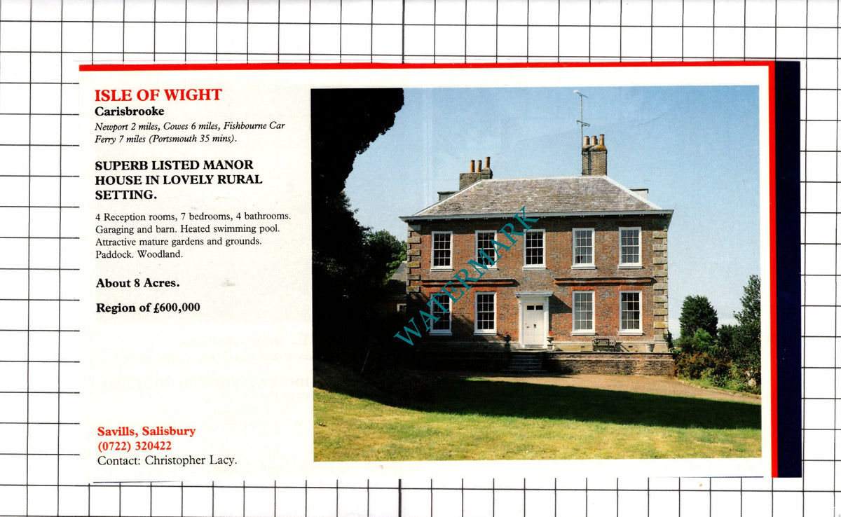 Carisbrooke Isle of Wight Manor House Sale Advert - c.1991 Cutting / Print