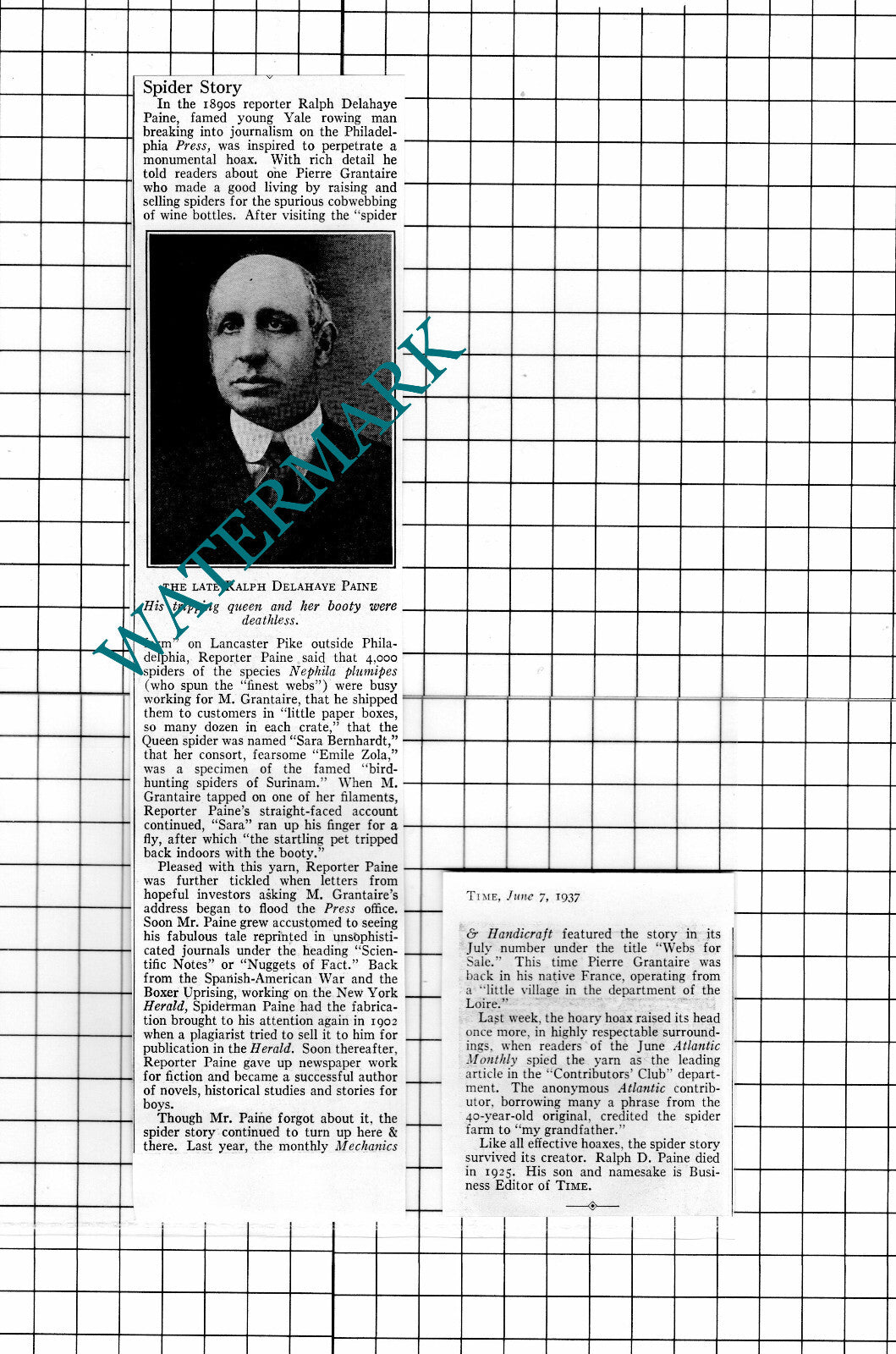 Ralph Delahaye Paine Pierre Grantaire   - 1937 Two-Part Clipping/  Print