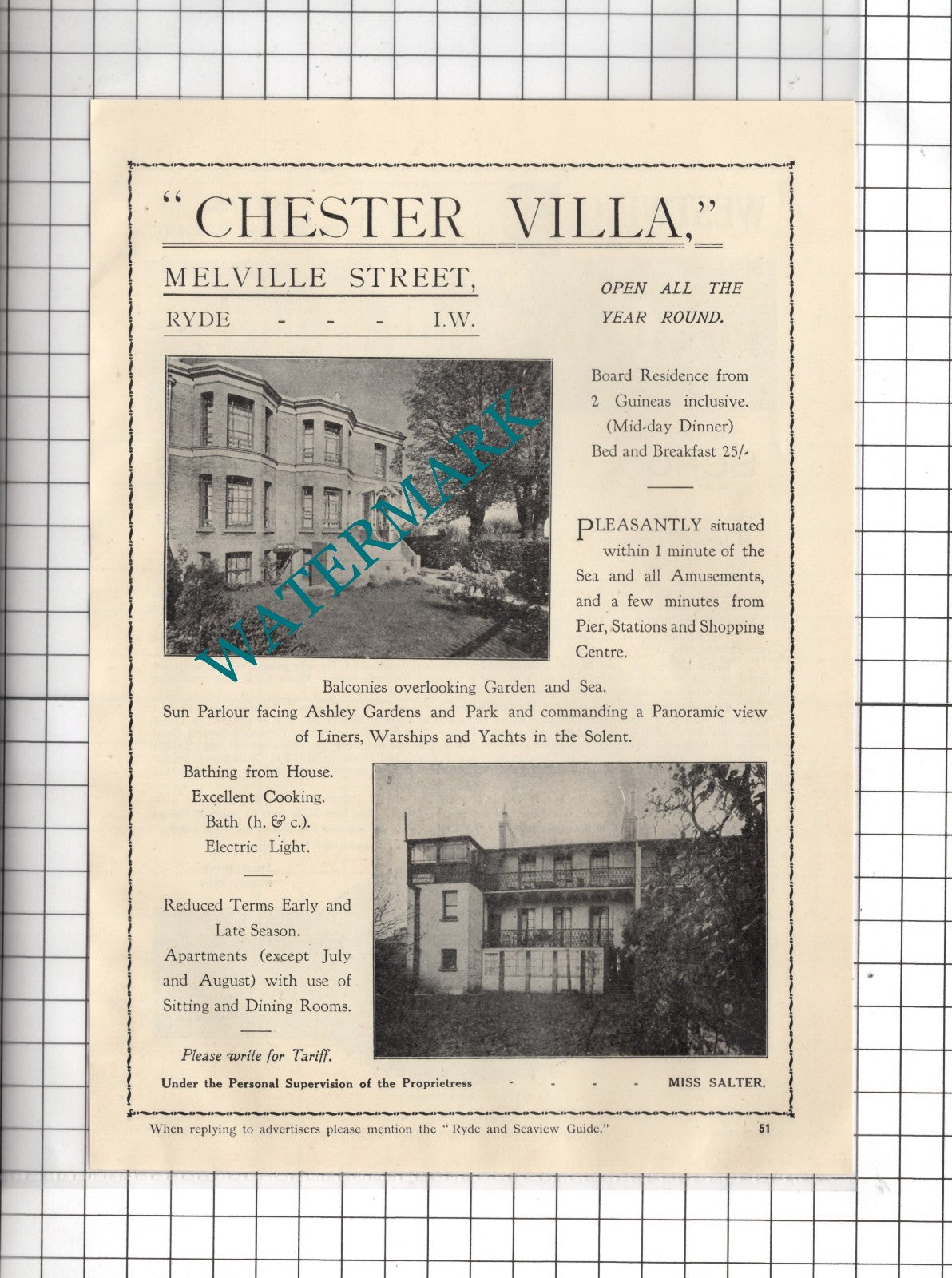 Chester Villa Ryde Isle Of Wight Salter / Westwing School Ryde - 1938 Advert