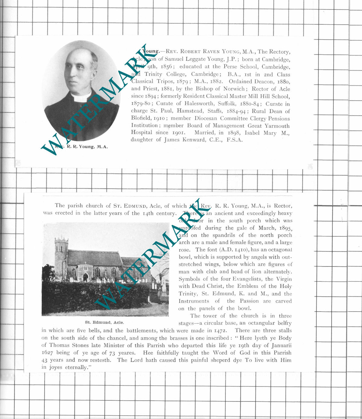Rev Robert Raven Young St Edmund's Church Acle Norfolk - 1911 2-Part Clipping
