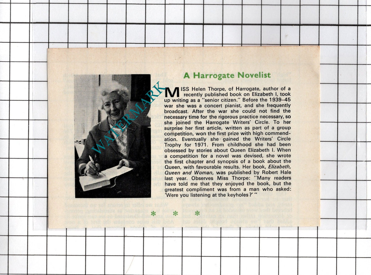 Miss Helen Thorpe Harrogate Author -  1972 Small Clipping