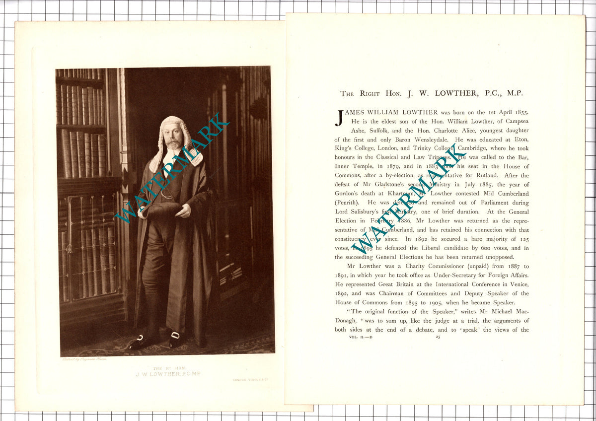 The Right Hon J W Lowther  James William Lowther  -- c.1920 Print / Article