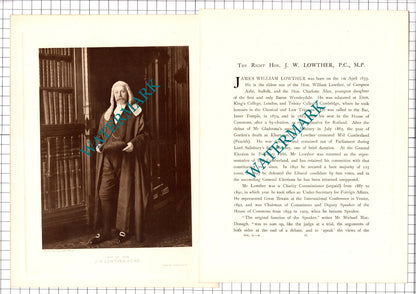 The Right Hon J W Lowther  James William Lowther  -- c.1920 Print / Article