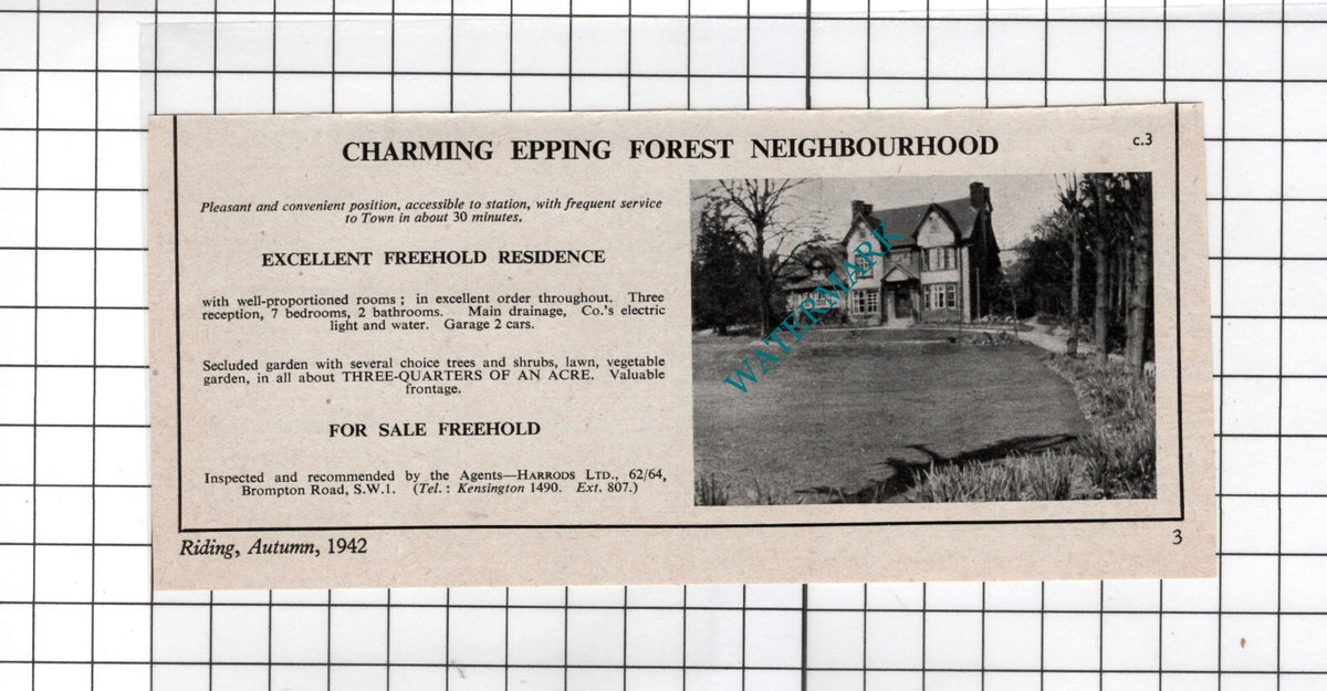 Epping Forest Essex House Sale Advert  - 1942 Small Clipping