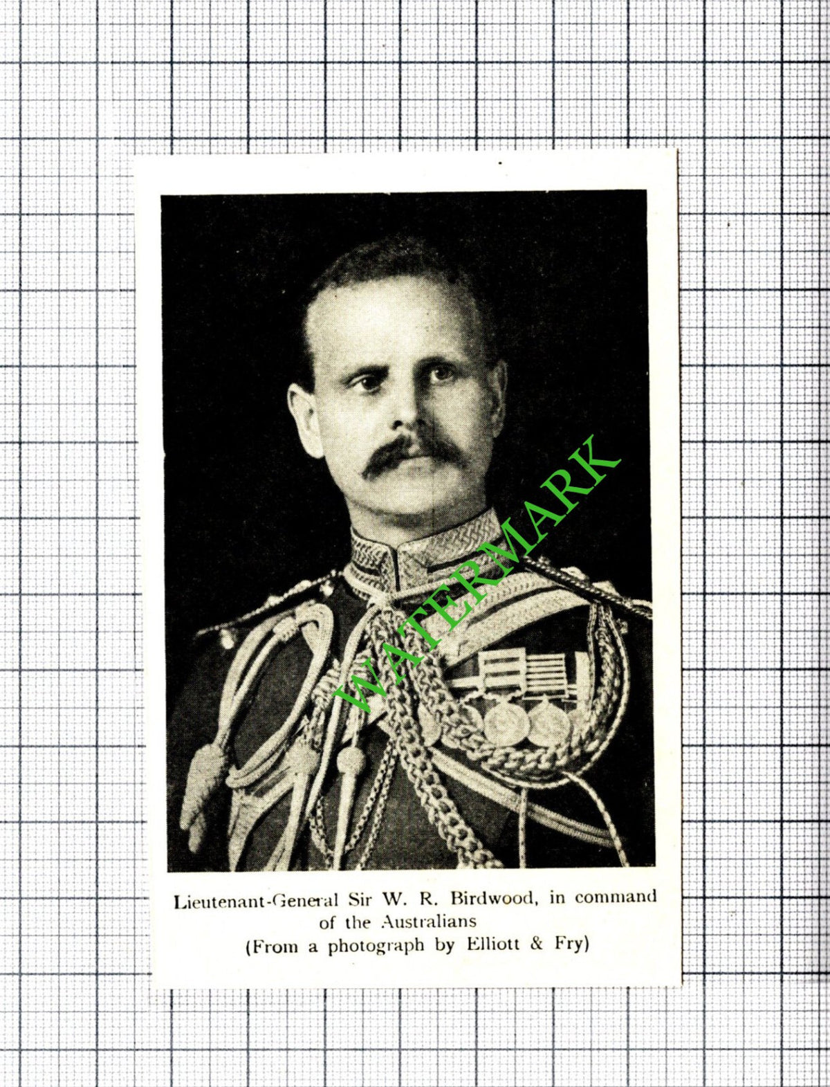 Lt Gen Sir W R Birdwood Great War -  c.1920 Small Cutting