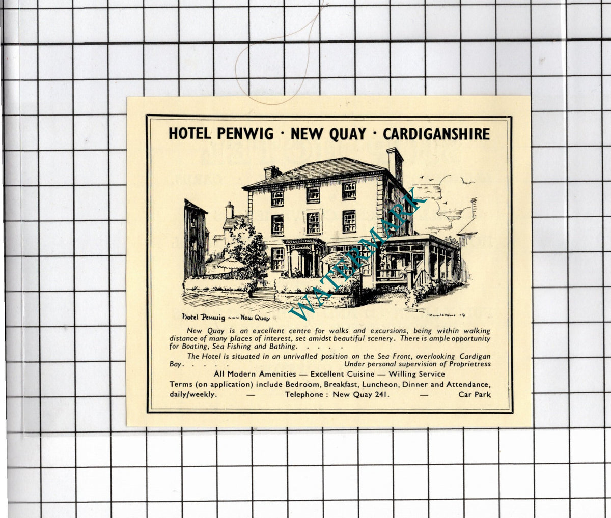 Hotel Penwig New Quay Wales Ship Hotel Llangrannog Llandyssul -1957 Small Advert