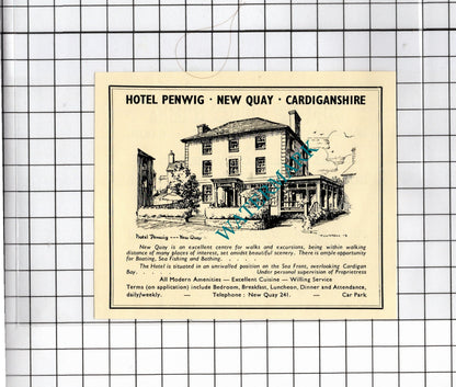 Hotel Penwig New Quay Wales Ship Hotel Llangrannog Llandyssul -1957 Small Advert