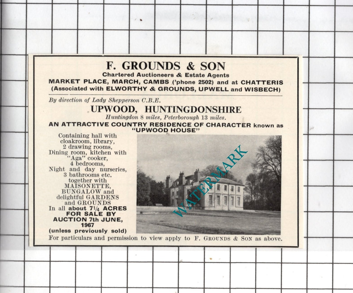 Upwood House Upwood Huntingdonshire  -  Small House Sale Advert - 1967