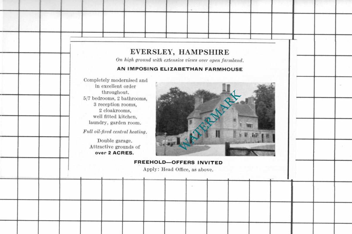 Eversley Hampshire SMALL House Sale Advert  - 1967 Clipping