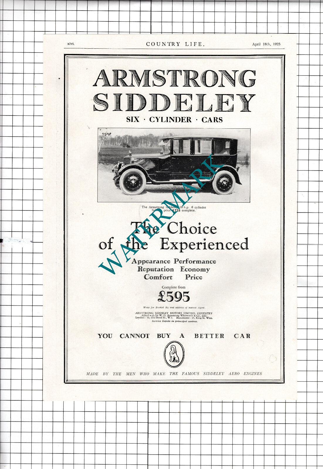 Armstrong Siddeley Car Advert - 1925