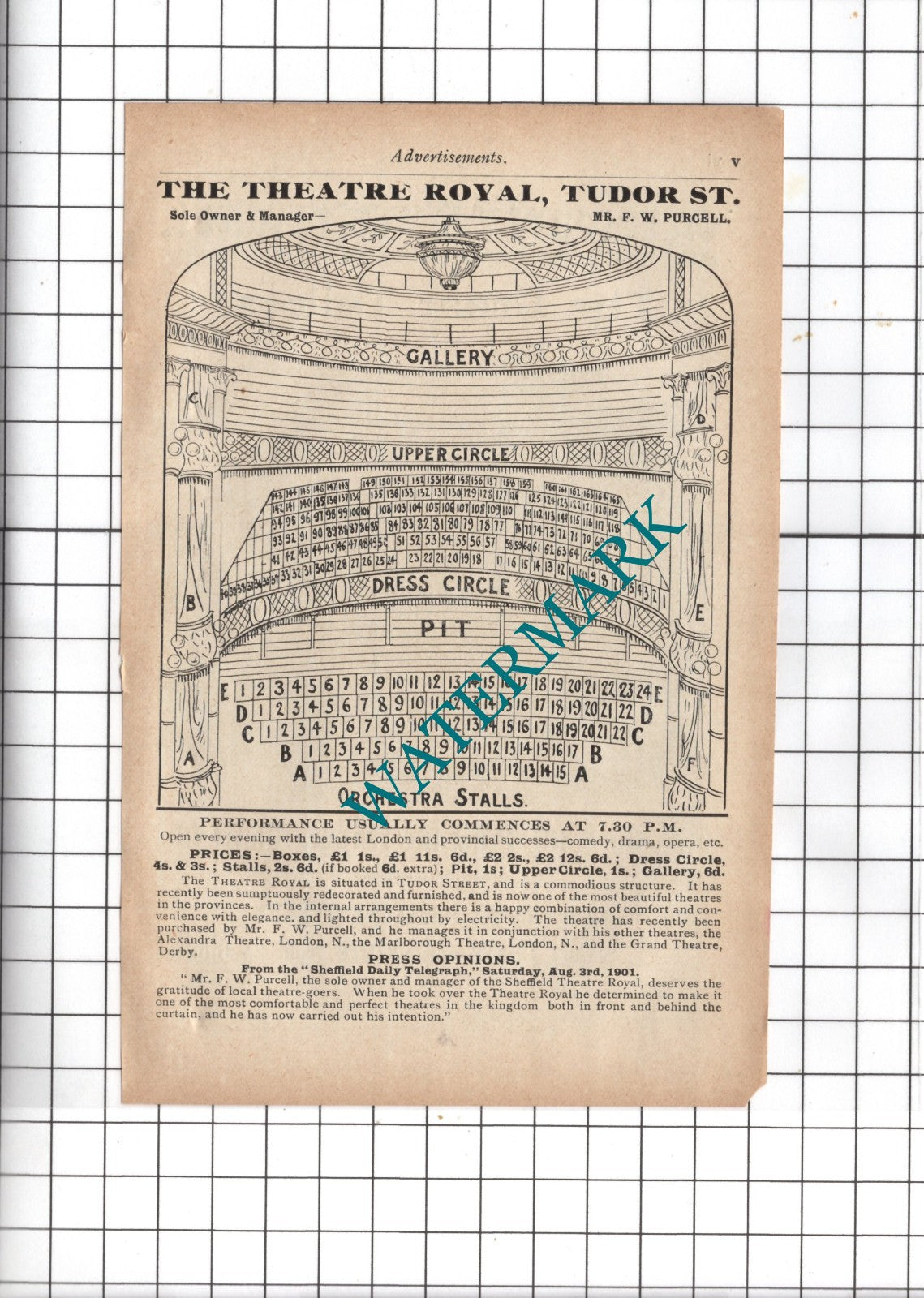 Theatre Royal Sheffield F W Purcell / Stewart & Stewart Tailors - 1902 Advert