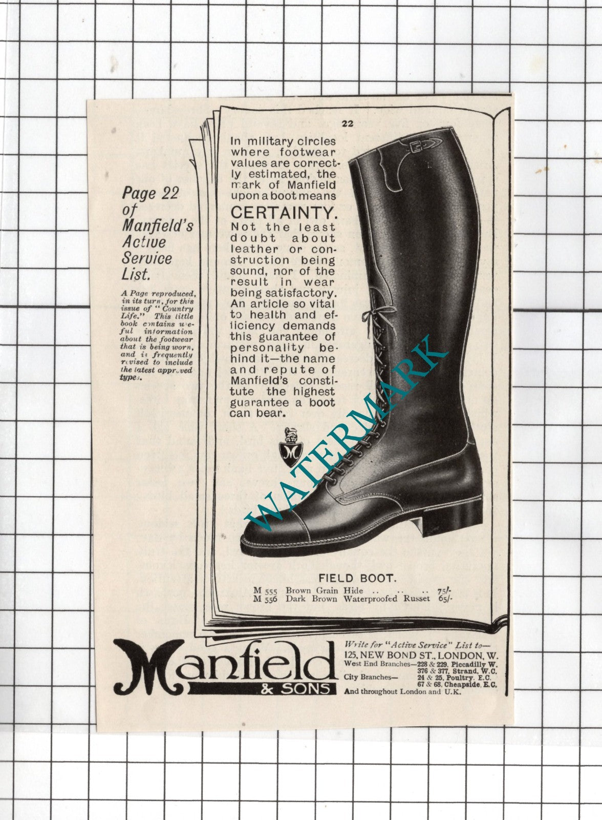Manfield & Sons 125 New Bond Street London Small Advert - 1916