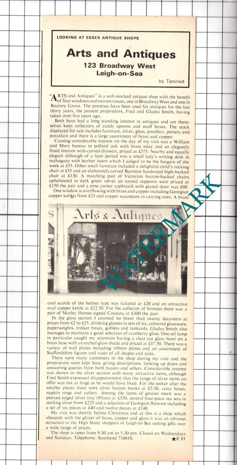 Arts and Antiques Shop Leigh On Sea Essex Fred Smith - 1975 Clipping / Print