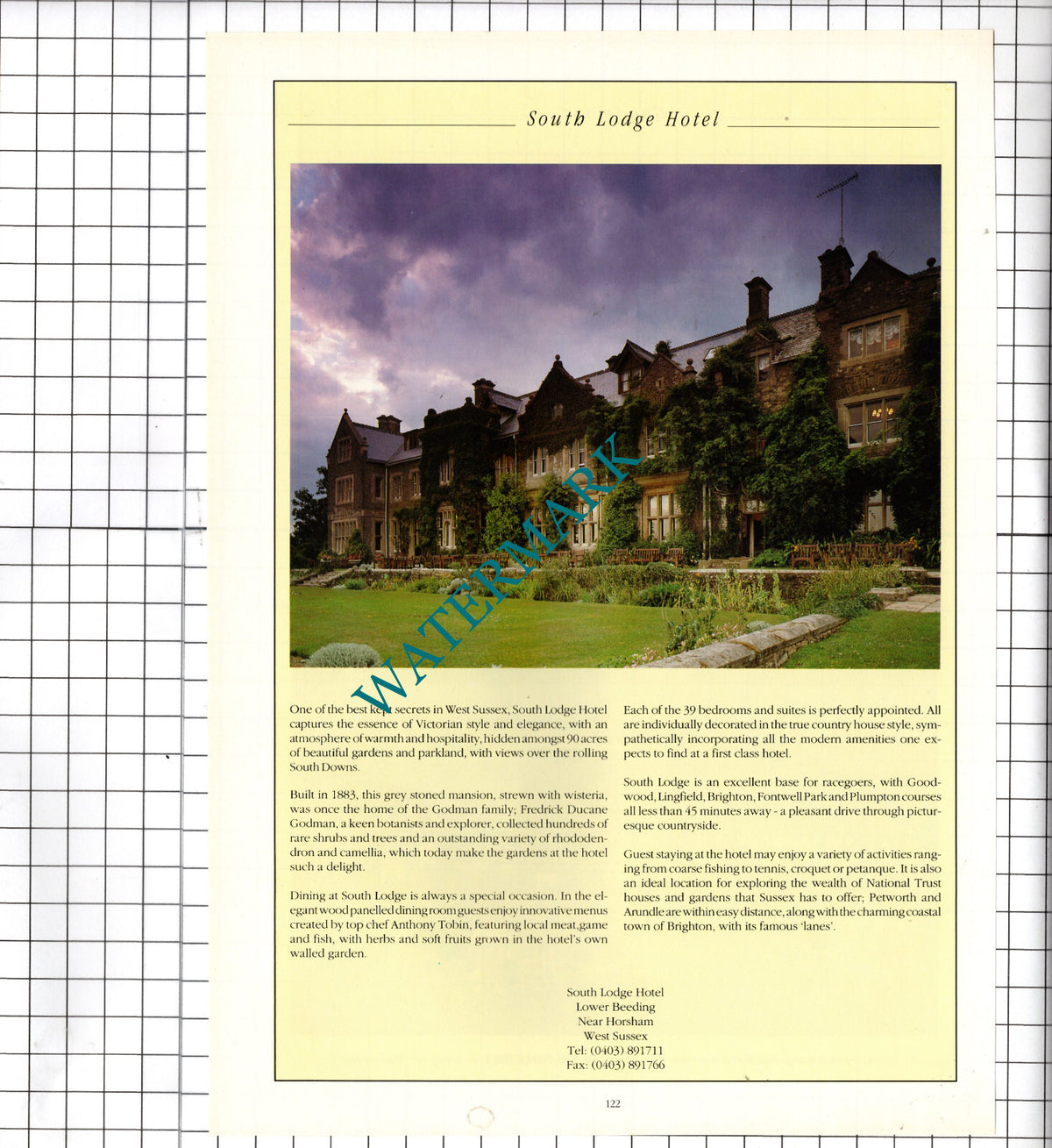 South Lodge Hotel Lower Beeding Sussex Advert  - 1995 Cutting