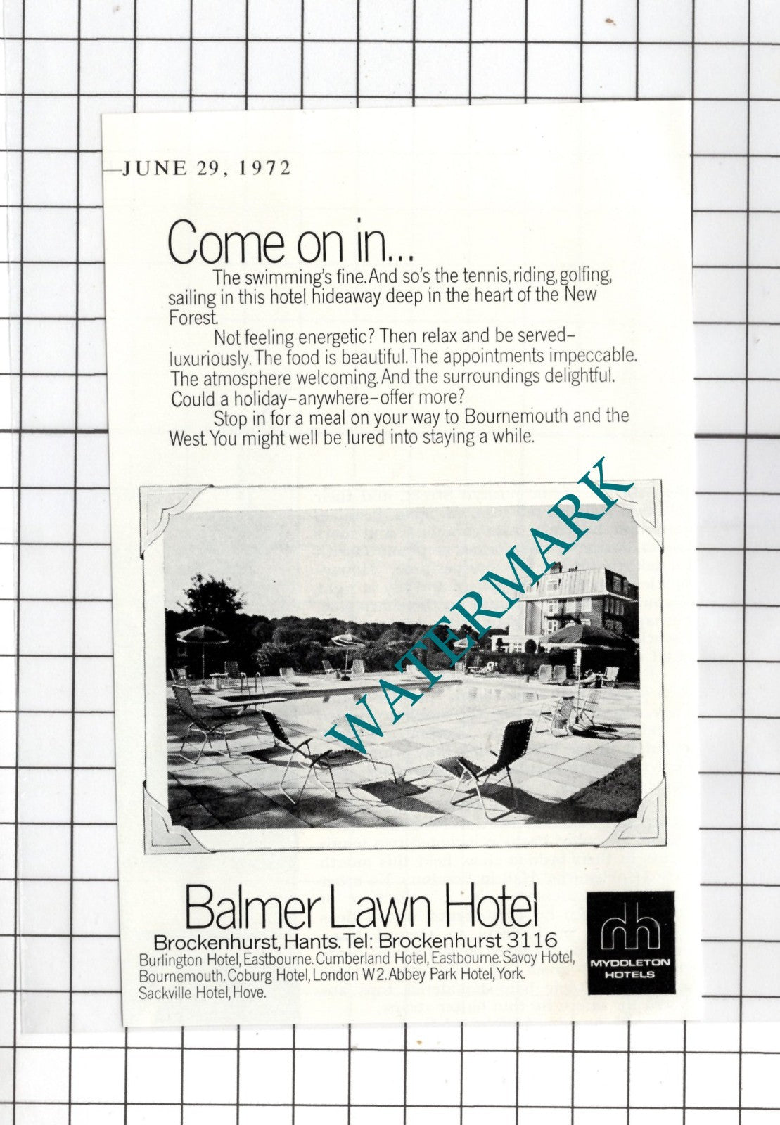 Balmer Lawn Hotel Brockenhurst Hampshire Small Advert  - 1972