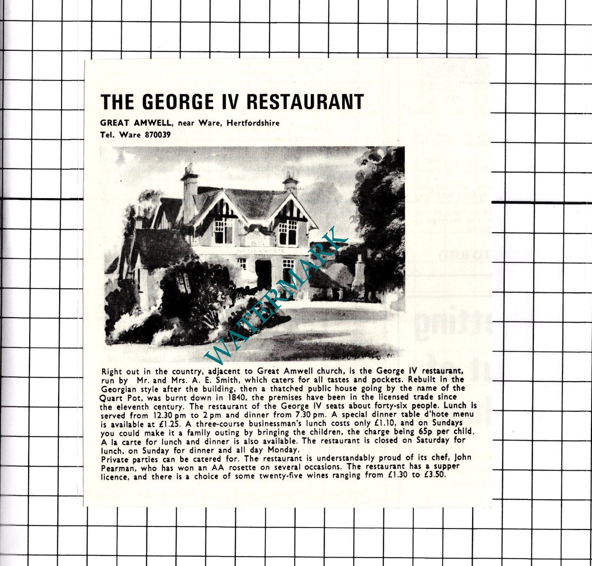 The George IV Restaurant Great Amwell Hertfordshire Smith Advert - 1974 Clipping