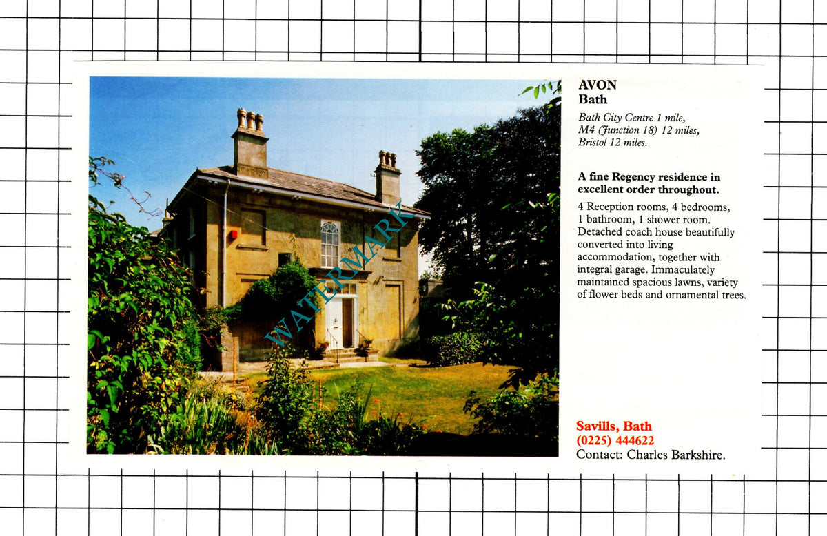 Bath Avon House Sale Advert - 1991 Clipping / Print