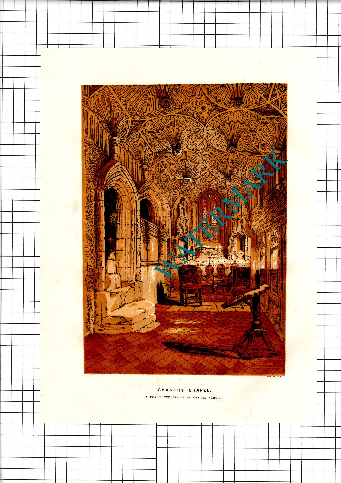 Chantry Chapel Beauchamp Chapel Warwick Print - Antique c.1860s
