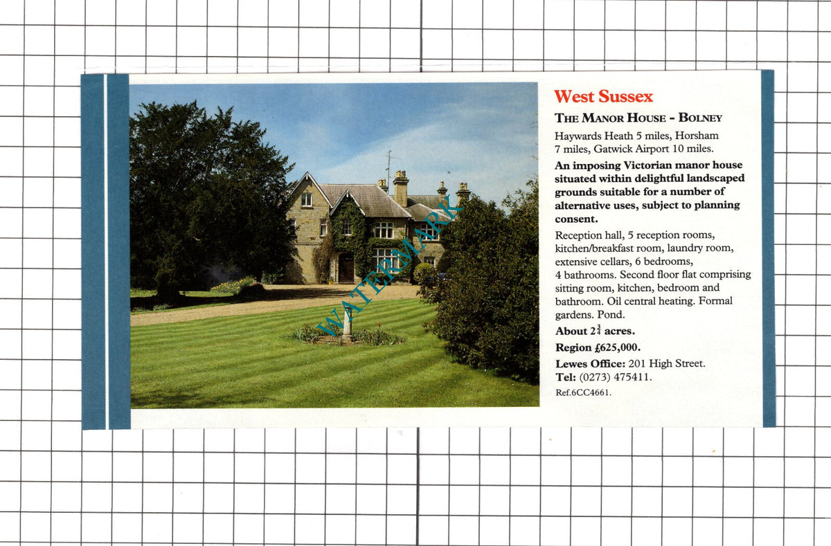 The Manor House Bolney West Sussex House Sale Advert -   1991 Clipping