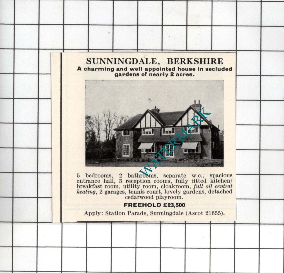 Sunningdale Berkshire - Small House Sale Advert - 1967