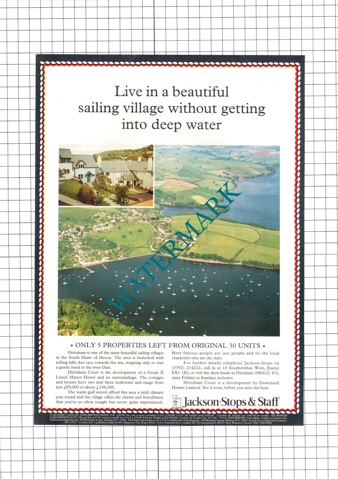 Dittisham Court Dittisham Devon Property Sale Advert - 1990 Clipping / Print