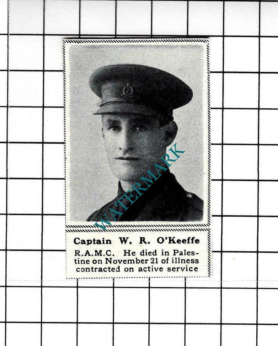 Captain W R O'Keeffe RAMC Great War WW1 -  1919 SMALL Cutting