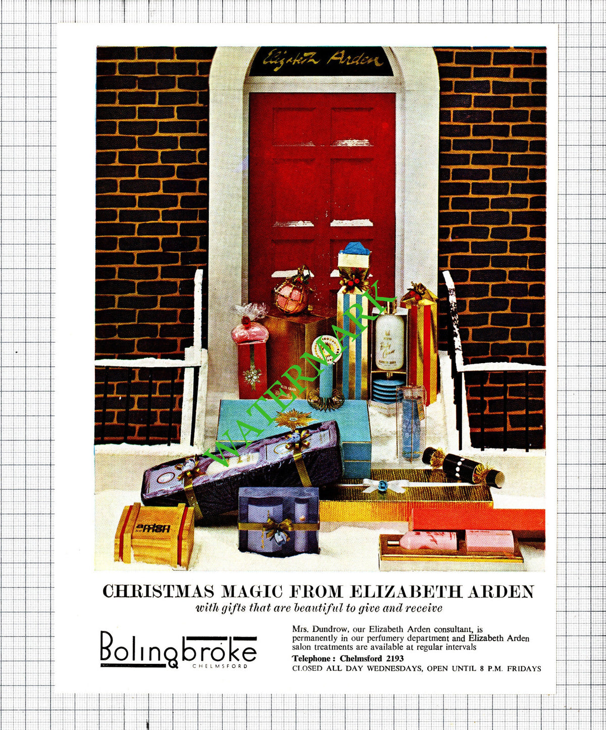 Elizabeth Arden Bolingbroke Chelmsford Dundrow Christmas Advert  - 1965 Cutting