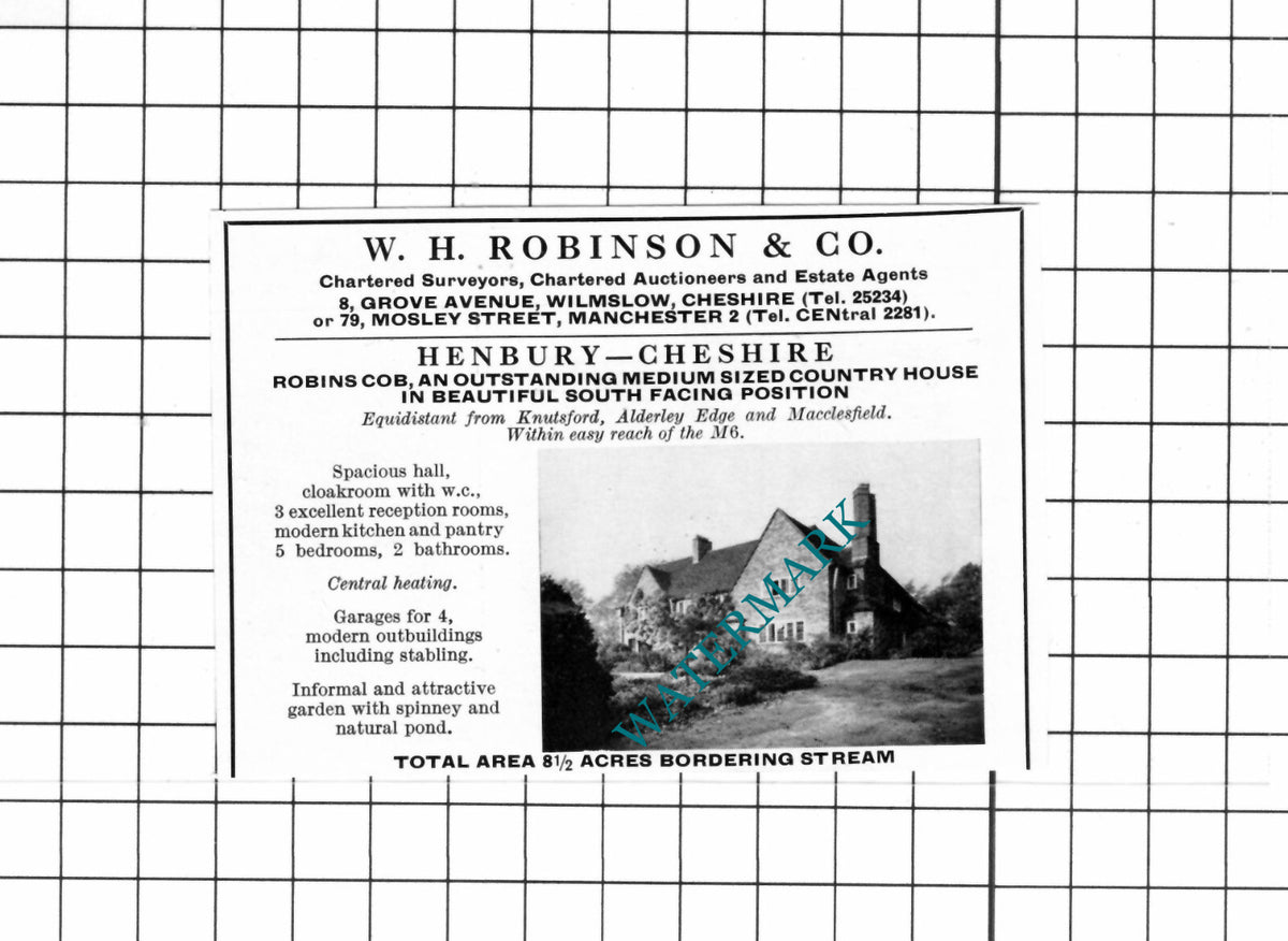 Robins Cob Henbury Cheshire SMALL House Sale Advert - 1967 Cutting