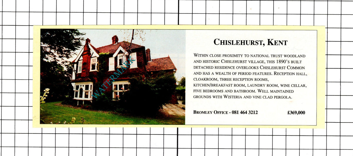 Chislehurst Kent House  Sale Advert - 1991 Clipping / Print