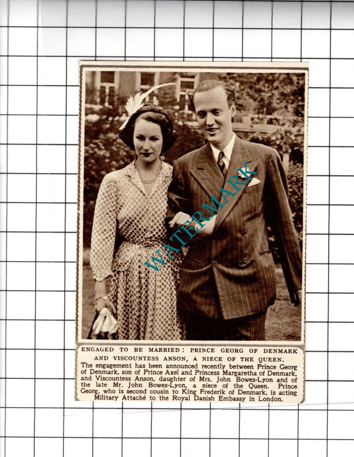 Prince Georg Of Denmark Viscountess Anson Bowes-Lyon  - 1950 Small Cutting