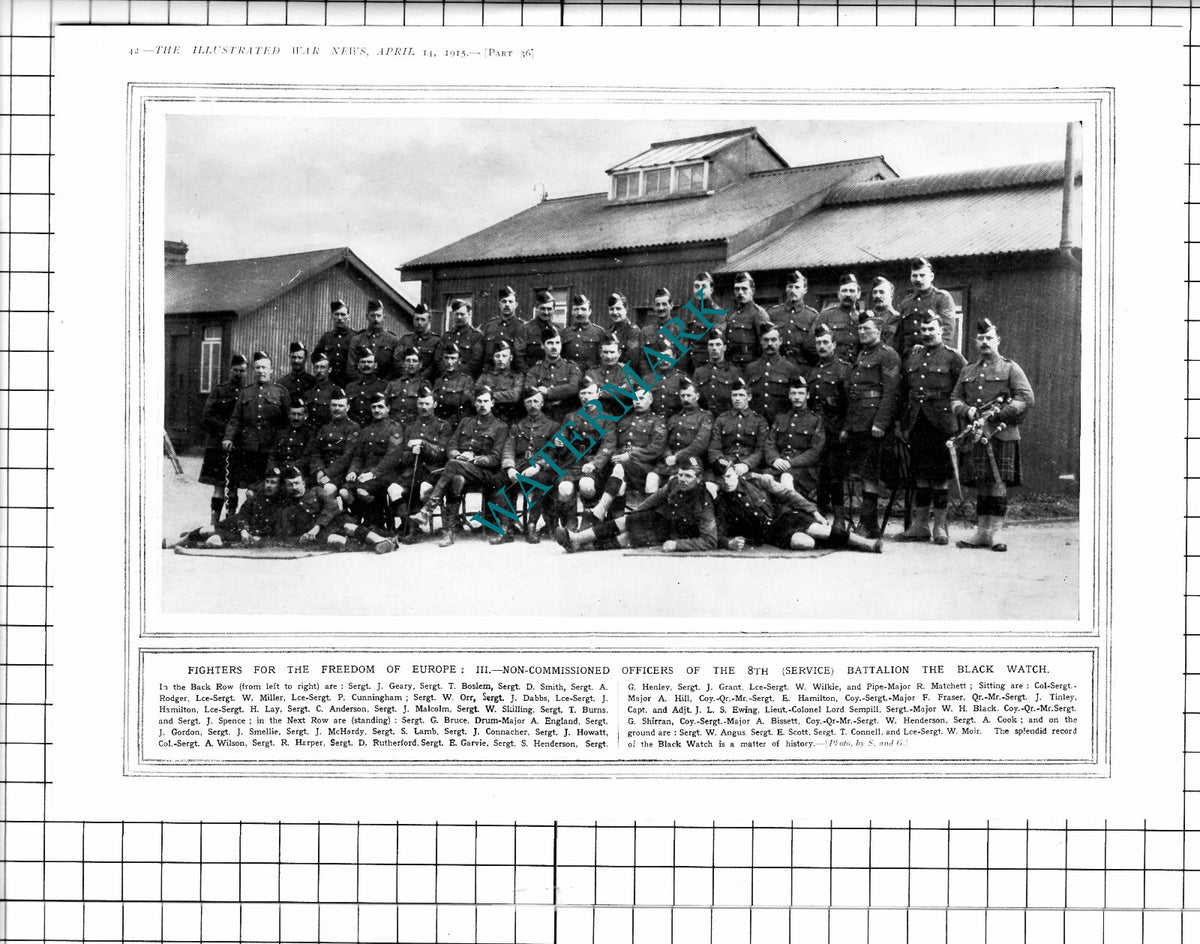 8th Batt The Black Watch Boslem Dabbs Garvie Sempill  Moir WW1 - 1915 Clipping