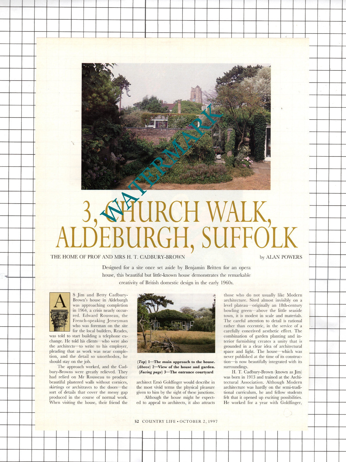 Prof & Mrs H T Cadbury-Brown Aldeburgh Suffolk   - 1997 Article