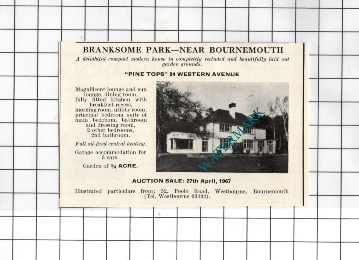 Pine Tops 24 Western Avenue Branksome Park Dorset SMALL House Sale Advert - 1967