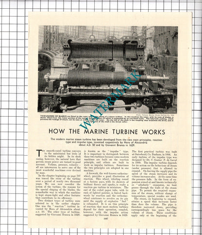 How The Marine Turbine Works - c.1940's Article / Print