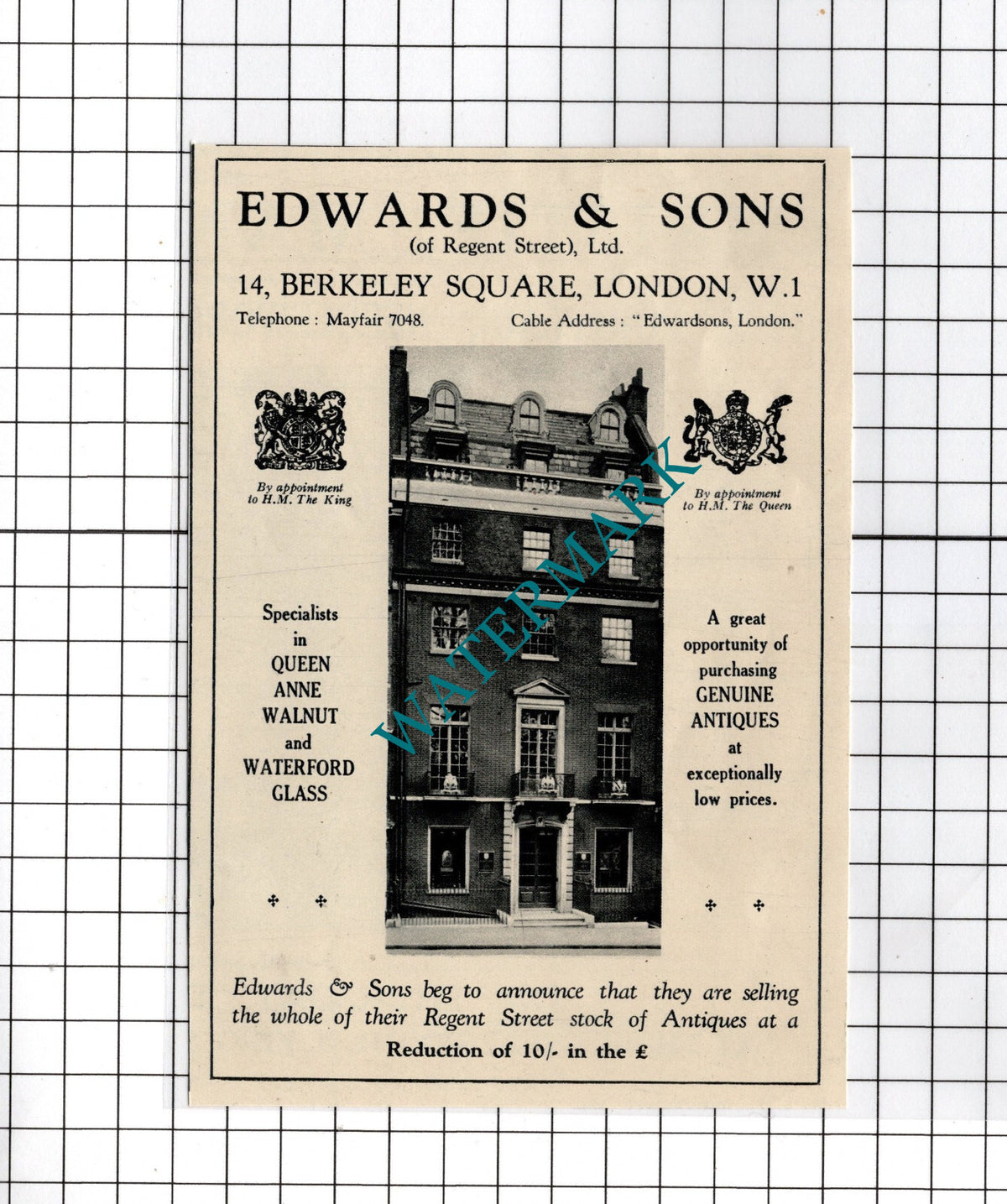 Edwards & Sons Regent Street Ltd London Antiques -  1934 Small Advert