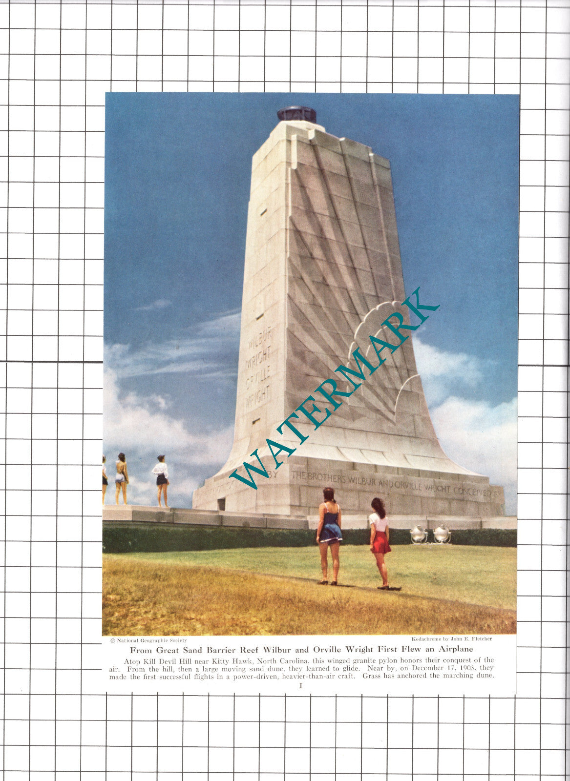 Kill Devil Hill North Carolina USA Wright Brothers Memorial  - 1947 Clipping