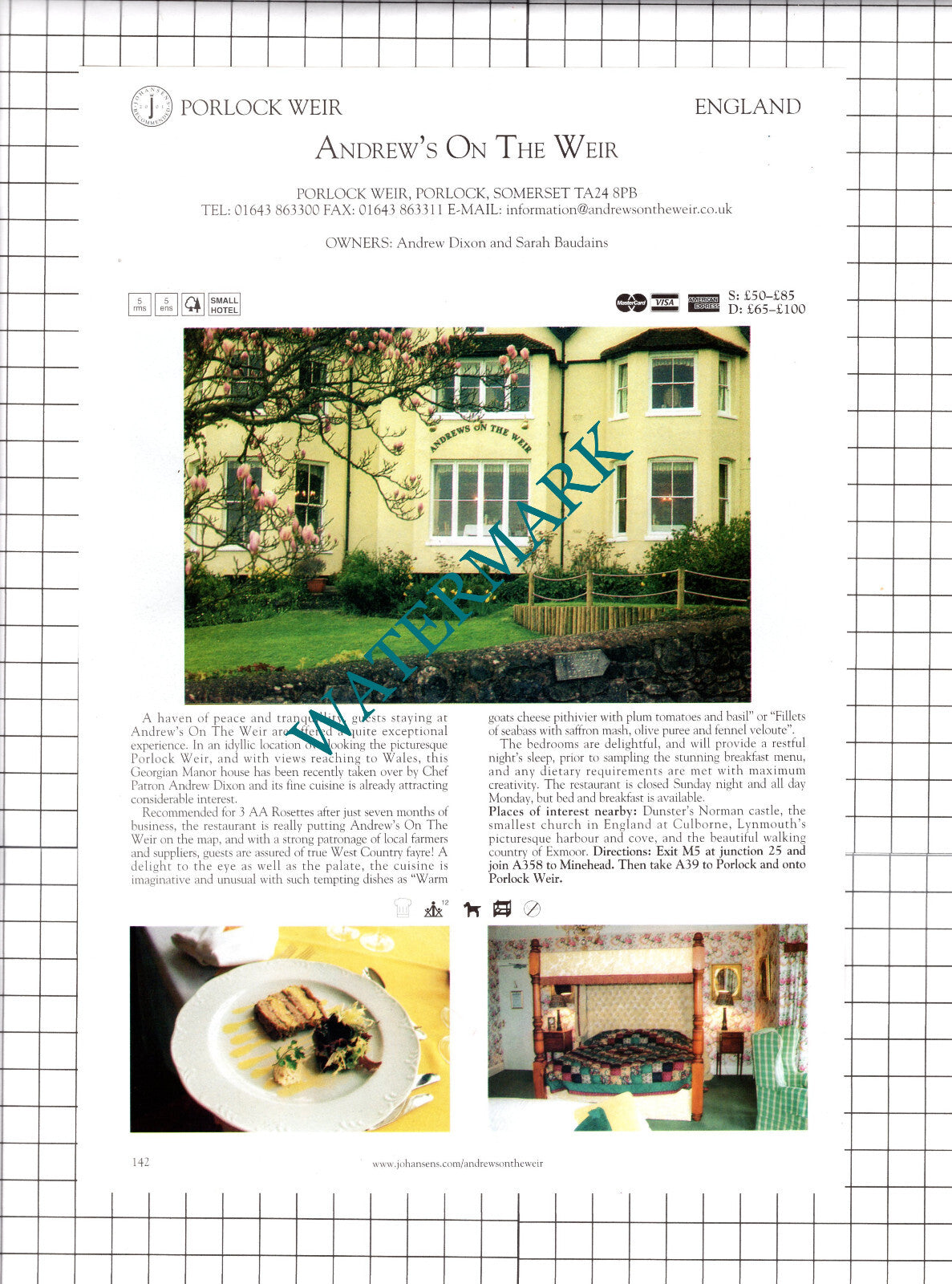 Langrish House Petersfield / Andrews On The Weir Porlock Weir   - 2001 Advert