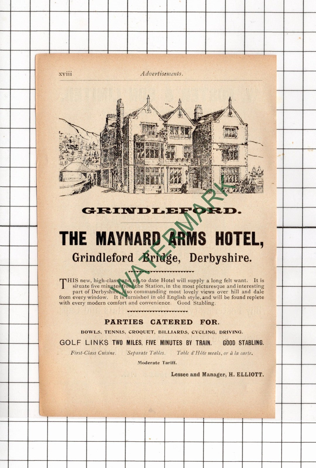 The Maynard Arms Hotel Grindleford Bridge / W Foster Sheffield 1902 Small Advert
