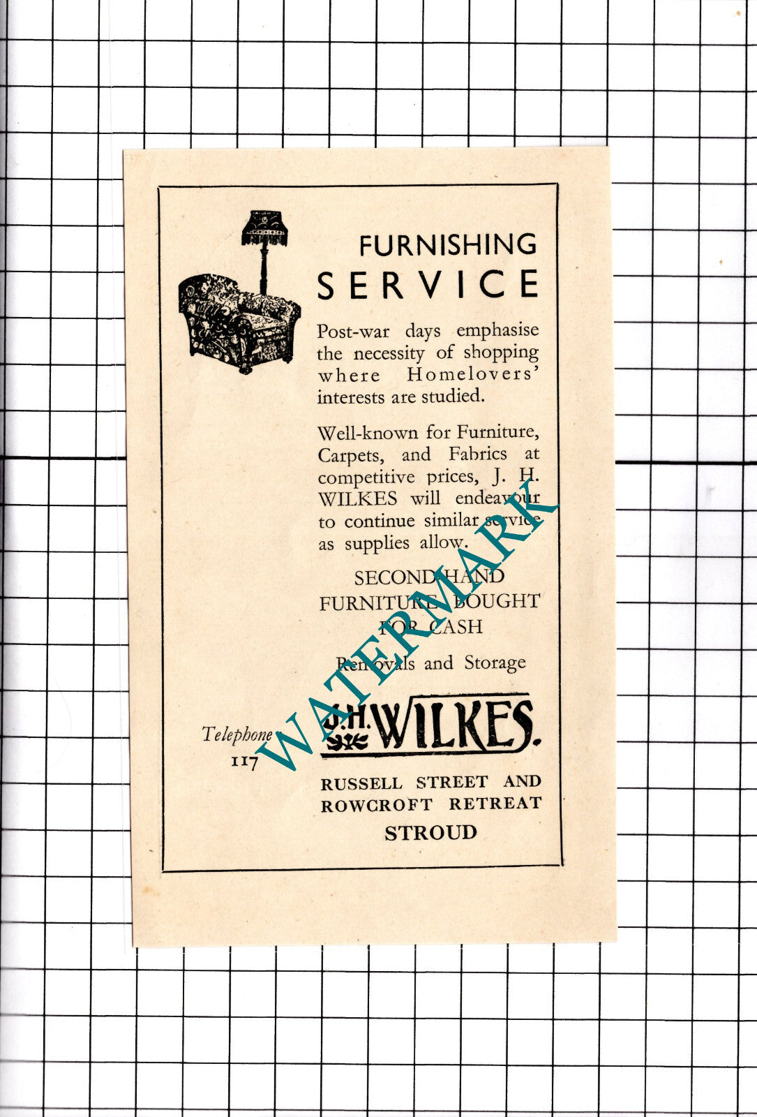 J H Wilkes Furniture Stroud Gloucestershire - 1940's Small Advert