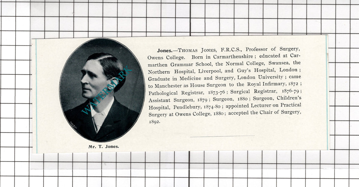 Mr Thomas Jones Professor of Surgery Owens College  Surgeon - c.1900 Cutting